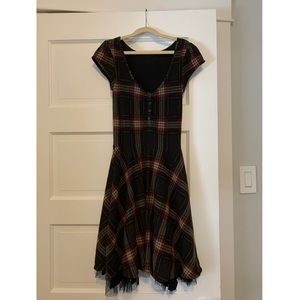 Free People Black & Red Plaid Mini Dress